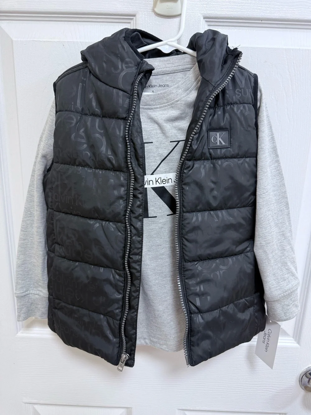 NWT Calvin Klein Kids Black Quilted Puffer Vest and Shirt Set, Size 5